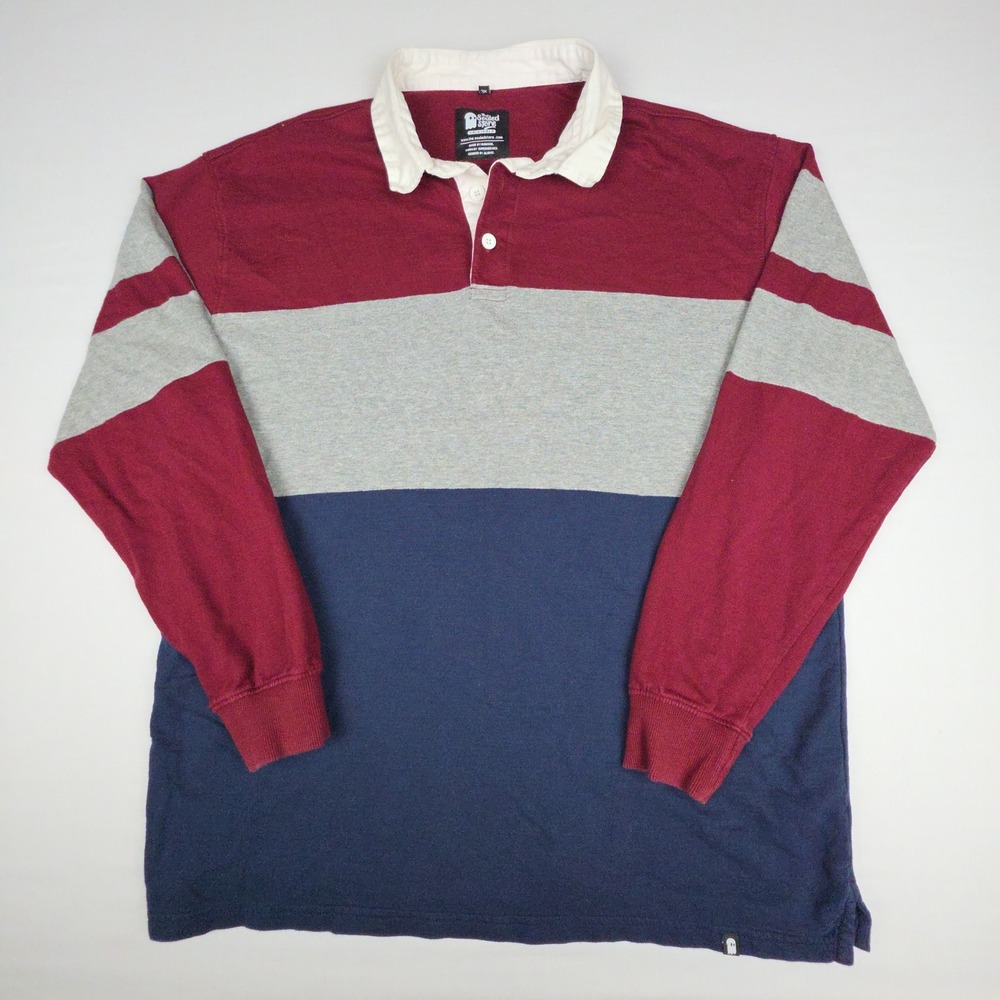 The Souled Store Rugby Shirt Men XL Burgundy Gray Blue Colorblock Long Sleeve